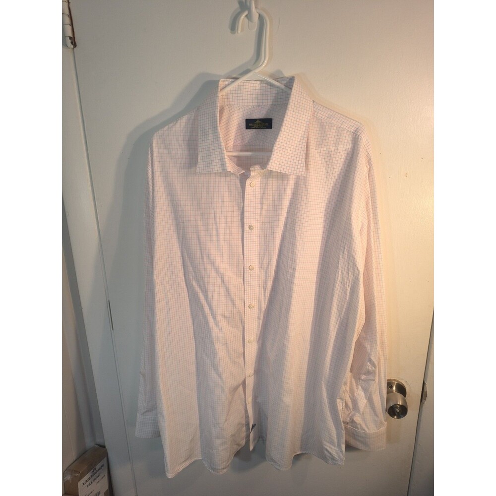 Holland & Sherry Men's Dress Shirt BESPOKE USA Made Large White Check